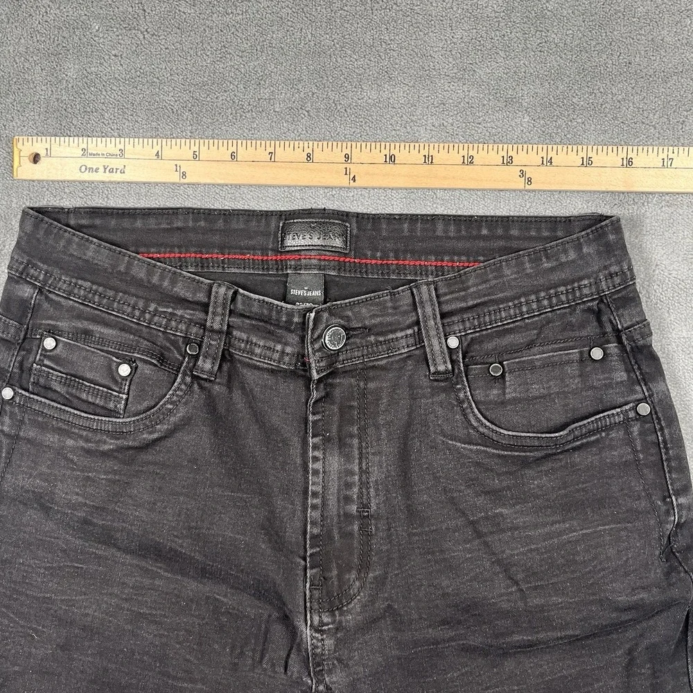 Steves Jeans Mens 33x30 Black Stretch Denim Zip Pocket Slim Straight